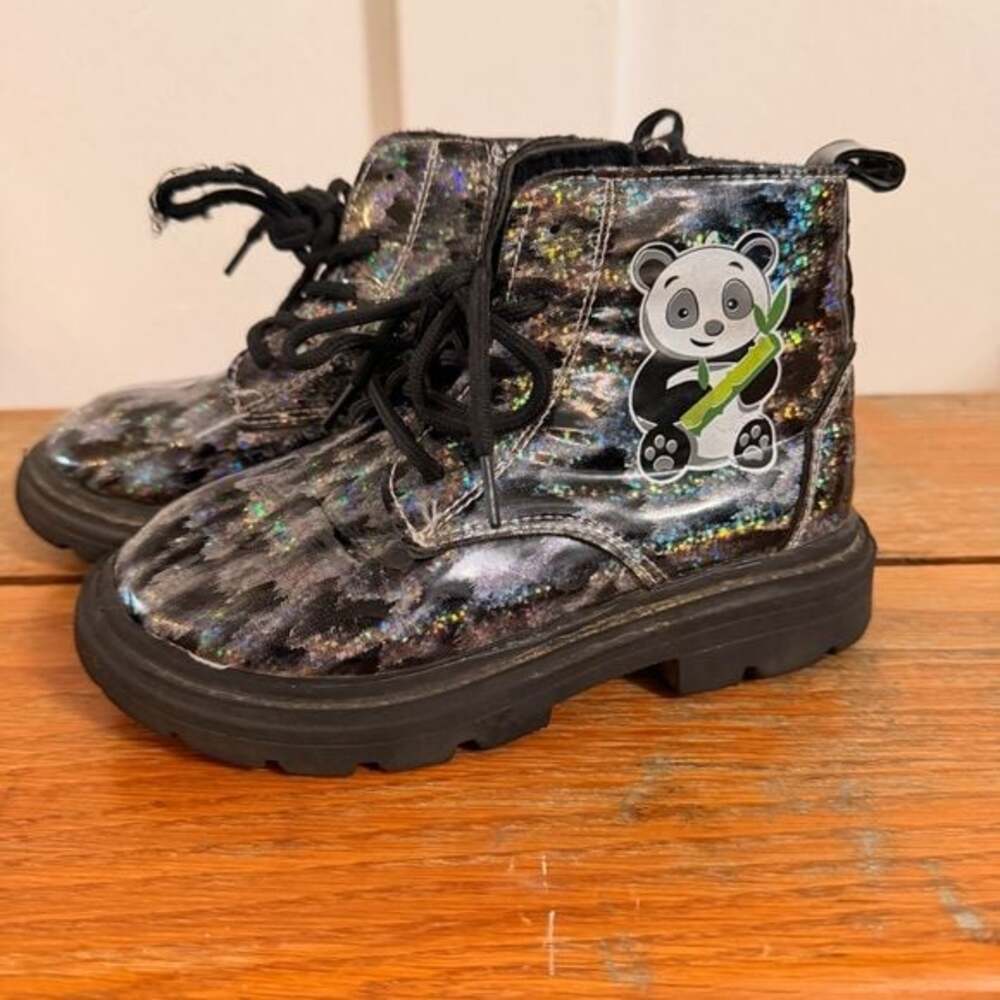 Girls Black Holographic Ankle Boots Size 12